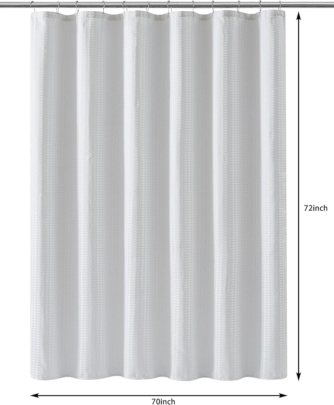 Indecor Home Luxury Dobby Weave Shower Curtain Elegant Hotel Style Fabric for Bathroom, Water Repellent, Machine Washable White Dobby