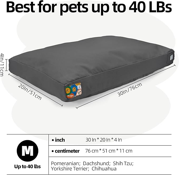 Sytopia 30 Inch Canvas Outdoor Dog Bed for Medium Dogs, Waterproof Washable Removable Cover, Indoor Patio Pet Pad, Dark Grey
