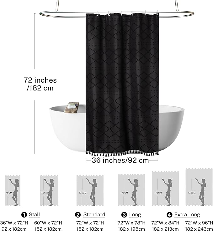 Siiluminisoy Small Stall Shower Curtain Black Fabric Shower Curtain 36 x 72 Half Size Tufted Texture Striped Textured Minimalist Cloth Shower Curtains for Bathroom