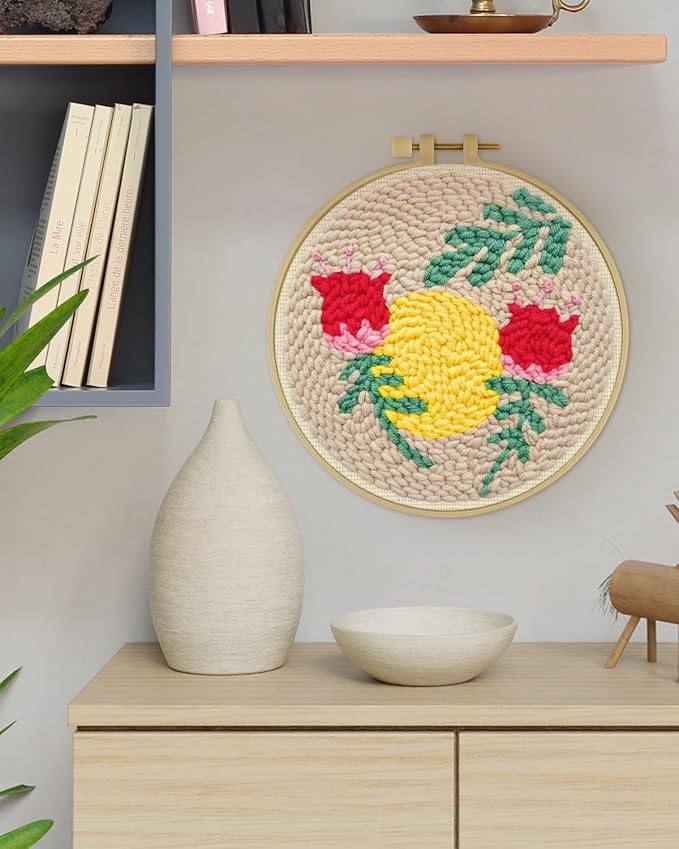ERKOON Punch Needle Kit Adults Beginners, DIY Easy Floral Embroidery Set for Starter Art Craft, Needling Punch Project with Patterns, Tools, Yarns, Hoop, Instruction (Rose Passing)
