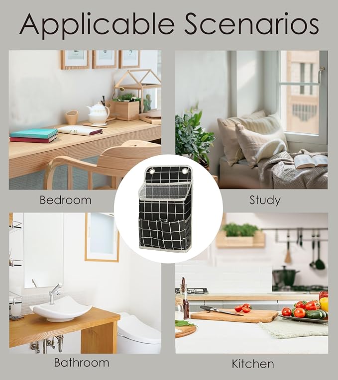 Someteth Hanging Basket for Organizing, Wall Organizer with Pockets and Over The Door Organizer，Can for Home, Closet, Office and Camper (Black Grid2)