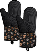 Slohif Long Silicone Oven Mitts Heat Resistant for Women - 2 Pcs Dog Paw 100% Cotton Oven Gloves, Non-Slip and Waterproof Silicone Oven Mitts with Hanger for Baking and Cooking