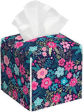 BLYKVGHQ Square Tissue Box Cover Colorful Flowers and Leaves Tissue Box Holder Facial Cube Paper Dispenser Leather Decorative Organizer Home Office Desk Decor, 5.2"x5.2"x5.2"