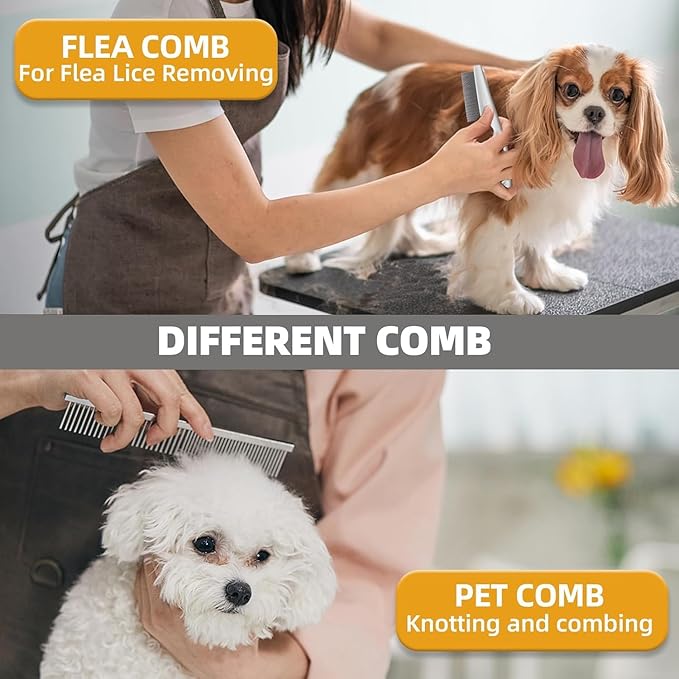KUEIOX Dog Brush for Shedding,6 PCS in One Pet Slicker Hair Brush Kit Organizer Bag - Dog Cat Grooming Deshedding Undercoat Rake Brush Comb for All Small Large Dogs Cats Grey
