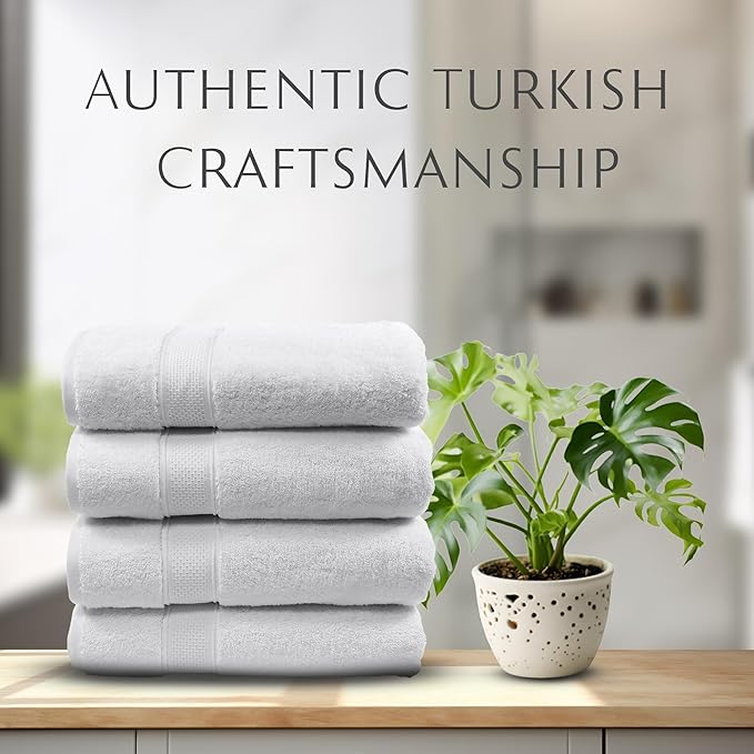 MAURA White Extra Large Turkish Cotton Luxury Bath Towels Set of 4. Ultra-Soft, Thick & Plush Towels for Bathroom - Pure White