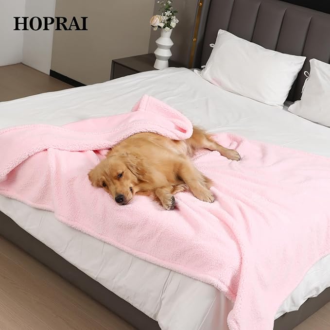 HOPRAI Dog Blanket, Waterproof Reversible Sherpa Fleece Throw Blanket, Furniture Cover for Bed, Couch, Sofa Protection from Liquid Pee and Pet Fur of Puppy, Cat (Pink S28*39inches)