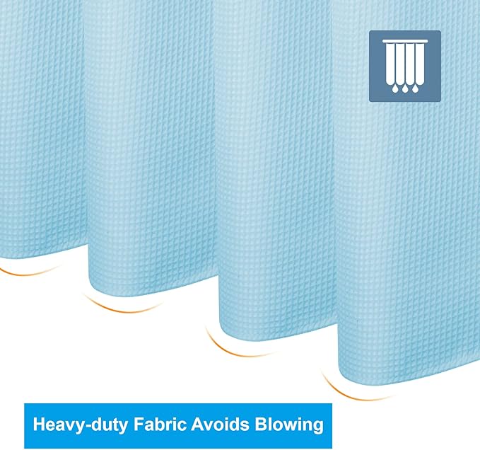 AmazerBath Waffle Shower Curtain, Baby Blue Shower Curtain Fabric Long with Waffle Weave, Heavy Duty 240 GSM, Hotel Quality Bathroom Shower Curtains, 72 x 78 Inches