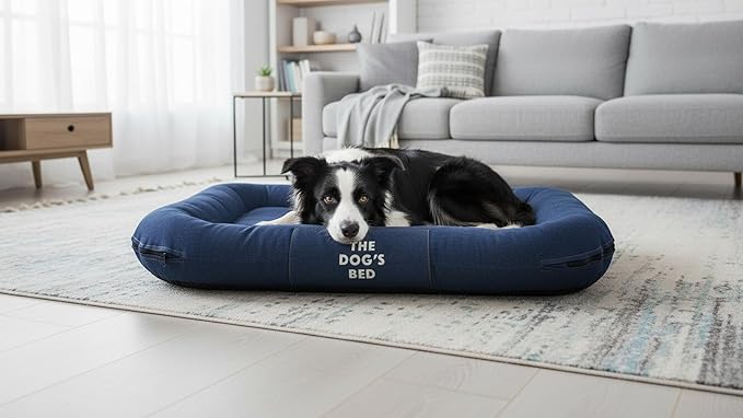 The Dog’s Bed Utility Waterproof Dog Bed, Large, Blue Denim – Durable Outdoor Denim Fabric, Tough YKK Zippers, Washable Removable Reversible Cover, for Home Car Crate Kennel & Yard