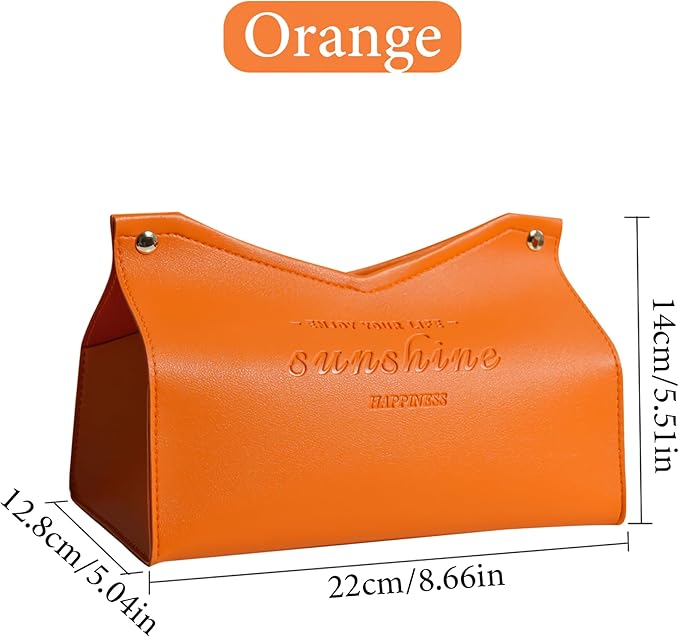 Beleda PU Leather Tissue Box Cover Rectangle Car Living Room Bedroom Kitchen Home Office Desktop Cute Tissue Box Decoration Modern Minimalist Nordic Napkin Holder Medium Tissue Organizer Box (Orange)