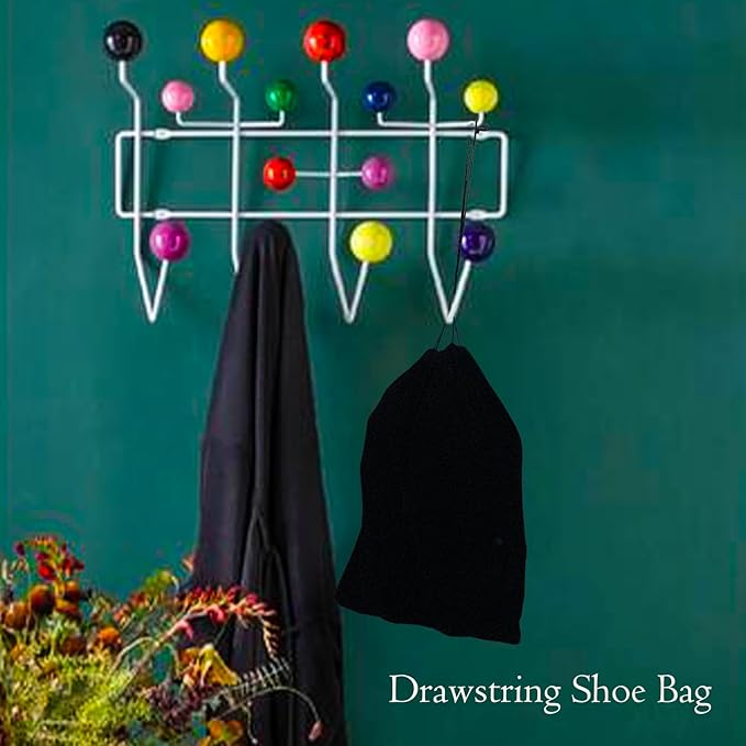 JACUXLSS Large Shoe Bags for Travel Storage, Black Flocking Fabric Organizer for Luggage Suitcase and Shoe Rack, Portable Dust Proof Drawstring Essentials for Men Women GYM Packing