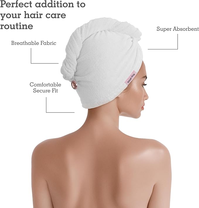 Brook + Bay Microfiber Hair Towel Wrap - Quick-Dry Absorption & Microfiber Towel - Anti-Frizz Styling & Hair Plop Technique