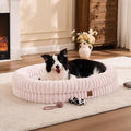 ChiXnuggle XL Dog Bed - Luxury Striped Faux Fur Waterproof Pet Couch with Removable Washable Cover, Orthopedic Dog Bed with Bolster Sides for Sleeping, Pink