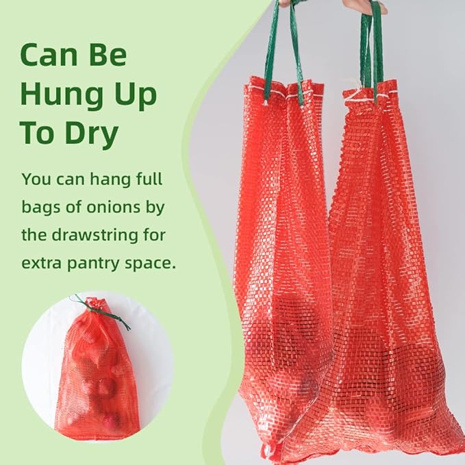 deebree 10 lb Mesh Onion Bags 100pcs, 11"×18" Mesh Produce Bags Hanging Reusable Breathable Vegetable Storage Net Bag with Drawstring for Onions Potatoes Citrus Crawfish, Red (Pack of 100)