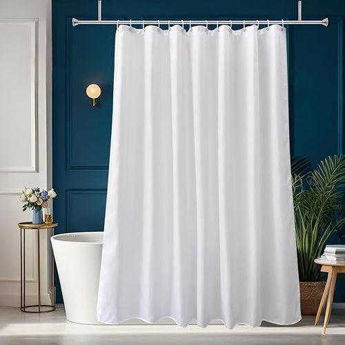 AooHome Hotel Shower Curtain Liner, Fabric Shower Curtain with Hooks, Waterproof, Weighted Hem, 72 x 72 Inch, White