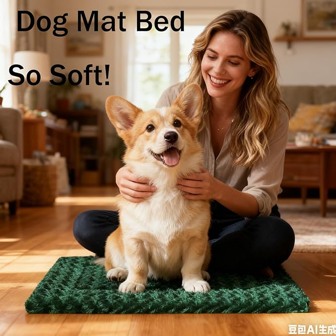 Dog Crate Bed Pad – Reversible Fleece Mat for Small, Medium, Large Dogs – Soft & Washable Anti-Slip Dog Bed Mat for Cages and Kennels – Comfortable, Durable Sleeping Pad for Dogs, Green, S