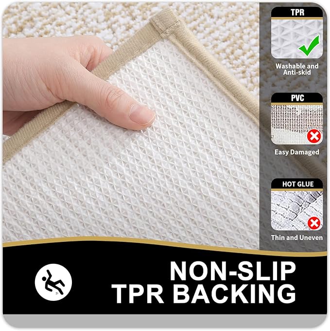 OLANLY Bathroom Rugs 24x16, Extra Soft and Absorbent Microfiber Bath Mat, Non-Slip, Machine Washable, Quick Dry Shaggy Bath Carpet, Suitable for Bathroom Floor, Tub, Shower (Small, Beige)