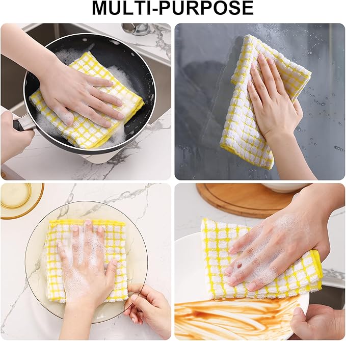 Kitinjoy Cotton 24 Pack Terry Kitchen Dish Cloths, 12 x 12 Inches Super Soft and Absorbent Dish Rags, Quick Drying Dish Towels for Washing Dishes, Mixed Color