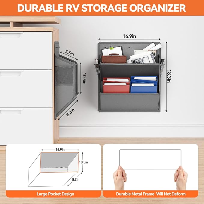 DEYILIAN 2 Pack RV Shoe Storage with Sticky Adhesive Tape, Over the Door Shoe Rack, Wall Hanging Shoe Organizer with Large Deep Pockets for Camper, Narrow Space Saving Closet Organizers - Grey