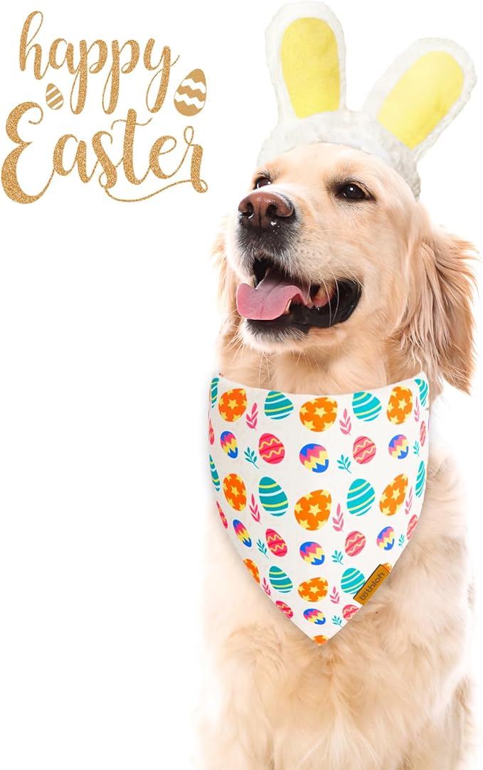 THLOH Easter Dog Bandanas 2 Pack - Reversible Pet Scarf for Boy and Girl, Spring Pet Accessory, Holiday Bandana for Medium and Large Dogs (Large)