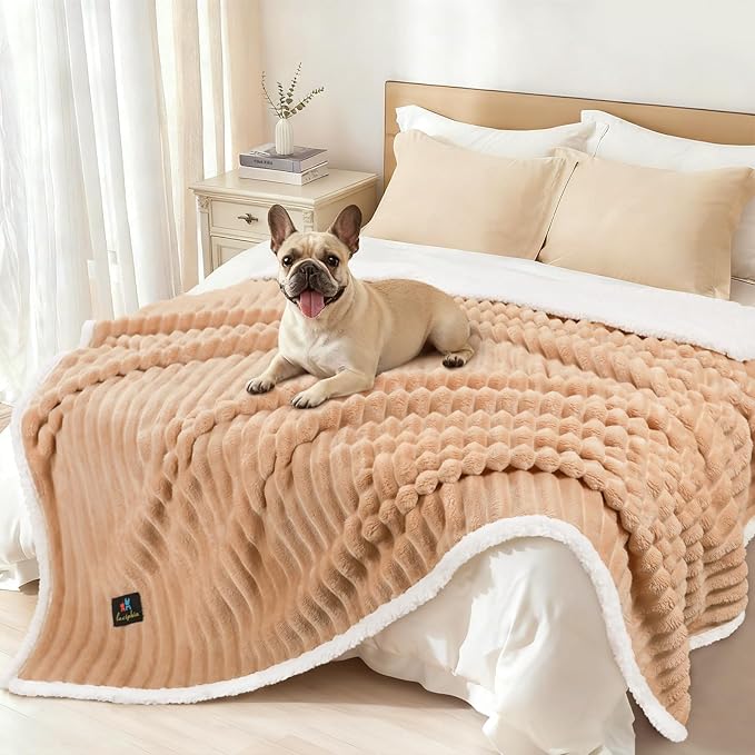 Luciphia Waterproof Dog Blanket for Large Dogs Ultra-Soft Calming Cut Pile Flannel Throw Durable & Warm Furniture Protection for Couch Bed Pet Blanket Machine Washable Warm Caramel,L(65''x57'')