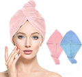 Houldhowd Microfiber Hair Towel, 2 Pack Coral Velvet Quick Drying Bandana, Anti Frizz Hair Towel Microfiber Hair Towels for Women (Large Blue, Pink)