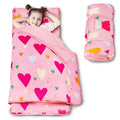 Beavtaens Toddler Nap Mat with Pillow and Minky Blanket, Large 55"x35" Sleeping Bag, Washable, Lightweight, Easy to Roll, Perfect for Preschool, Daycare, Kindergarten, Travel, Boys and Girls(Hearts)