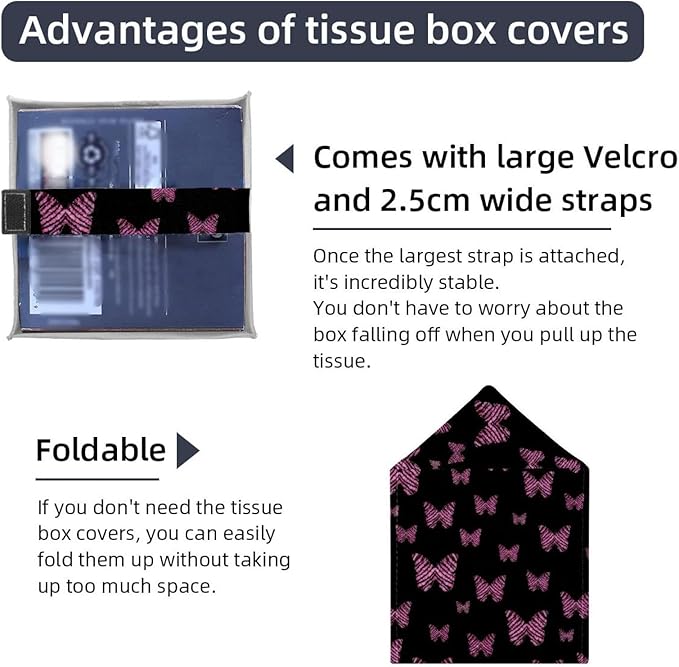 2 Pack Tissue Box Cover for Room, Home & Office, Butterfly on Black BackgroundTissues Boxes Holder