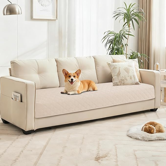 CYCMACO Waterproof Dog Bed Cover, Non-Slip Dog Blanket for Couch, Couch Covers for Dogs Washable, Pet Blanket for Furniture, Pet Bed Mat for Sofa, Car, Pet Supplies (82x120 Inch, Beige)