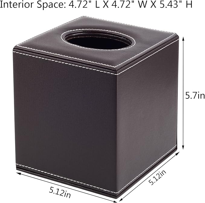 RHCSZ Stylish PU Leather Tissue Box Holder, Square Napkin Holder Pumping Paper Case Dispenser, Facial Tissue Holder with Magnetic Bottom for Home Office (Brown)