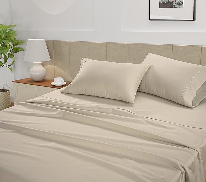 LANE LINEN California King Bed Sheets – 450 Thread Count 100% Cotton Sheets, Soft Sateen Weave, 15” Deep Pocket Fully Elasticized Fitted Sheet, Naturally Cooling & Machine Washable, Ivory