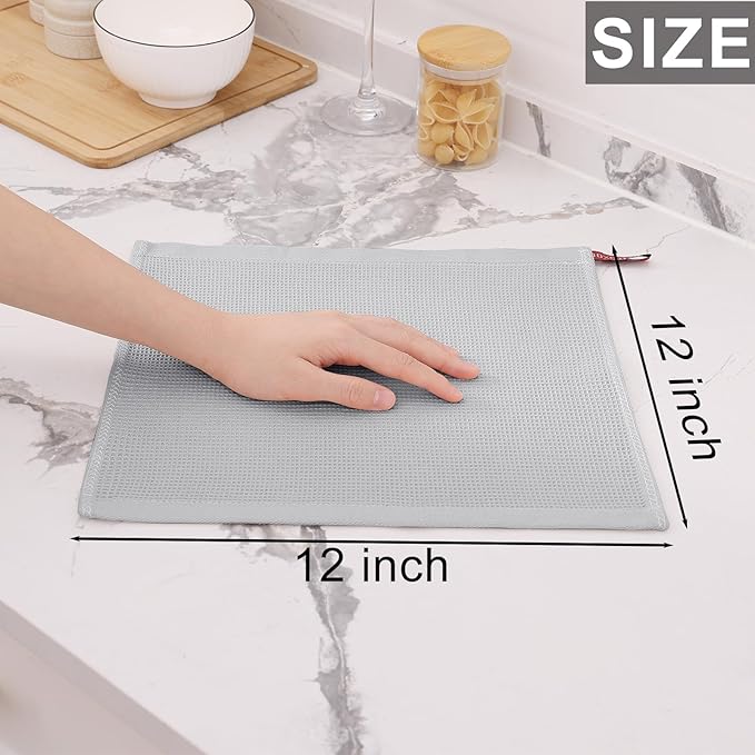 Homaxy 100% Cotton Waffle Weave Dish Cloths - 12 Pack Soft and Absorbent Dish Towels - 12 x 12 Inches Quick Dry Dish Rags - Light Grey