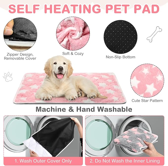 Clysee 4 Pack Self Heating Cat Bed Cat Self Warming Pad with Removable Cover Extra Warm Thermal Pet Pad Washable Pet Crate Mat Anti Slip Kennel for Indoor Outdoor Pets(Star,20 x 28 Inches)
