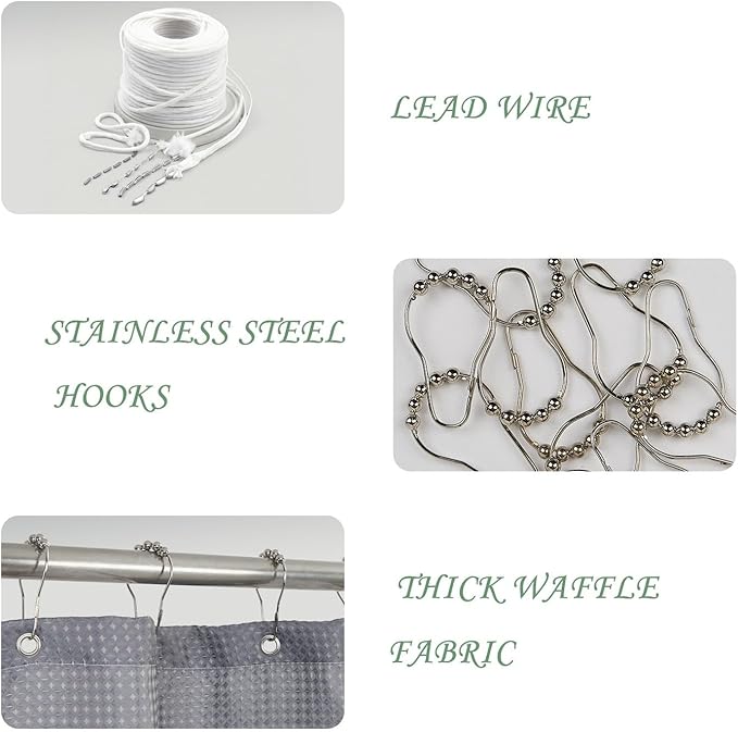 ggaimwf 72x84 Inch Solid Color Shower Curtain for Bathroom Waffle Bath Water Resistant Fabric Curtains Gray Modern Thick Shower Stall Curtain with Metal Hooks