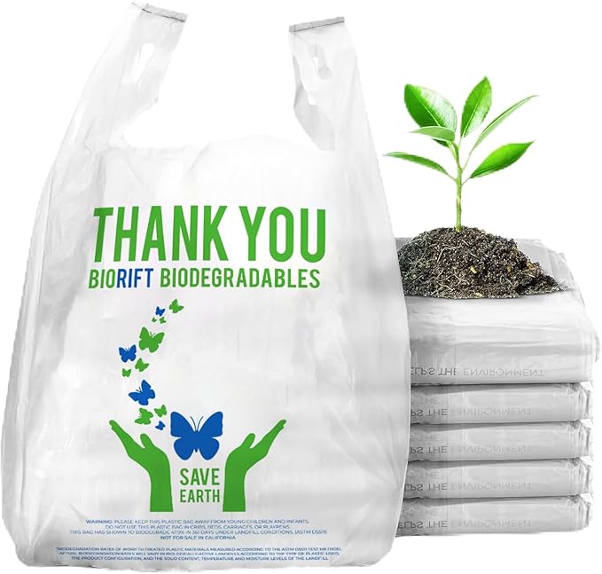 Biodegradable Thank You Bags | 500 Count - Bulk | Extra Thick, Strong, Recyclable, & Reusable | 100% Biodegradable Shopping Bags, Grocery/Restaurant/Supermarket | 12" x 6.5" x 22" | Made in USA