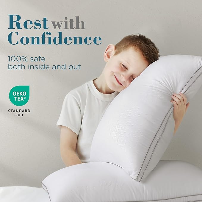 viewstar Pillows Queen Size Set of 2, Hotel Quality, Down Alternative Gusseted Bed Pillows for Side, Back, or Stomach Sleepers, White, 19" x 28"
