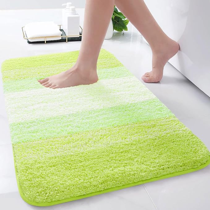 Arotive Microfiber Bathroom Rugs, Shaggy Soft and Absorbent Contour Toilet Rugs, Non-Slip, Thick Plush Machine Washable Dry Bath Mats for Toilet Base, 24x16, Light Green, Rectangular