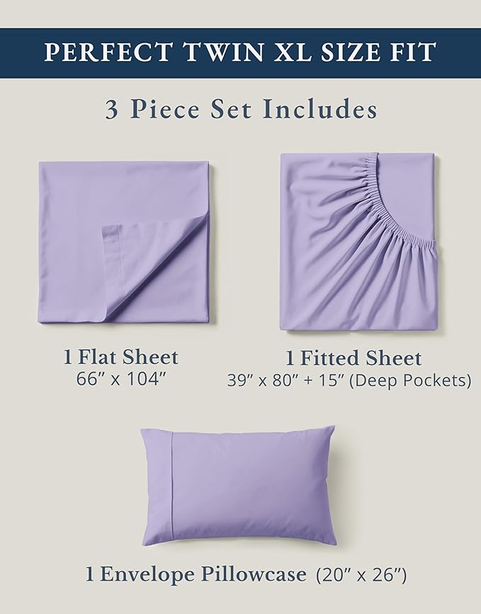 LANE LINEN 100% Organic Cotton Sustainably Produced Extra Large Twin Sheets for Hospital Bed, Fully Elasticized Reinforsed Seams, Machine Washable Deep Pocket Twin XL Bedding- Orchid Petal