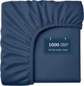 Lane Linen 100% Egyptian Cotton Twin XL Size Fitted Sheet Only (39"x81" + 15") - Elegant Sateen Weave, Ultra Soft, Breathable, Highly Durable, Deep Pockets Upto 17" - Swiss Dot Estate Blue
