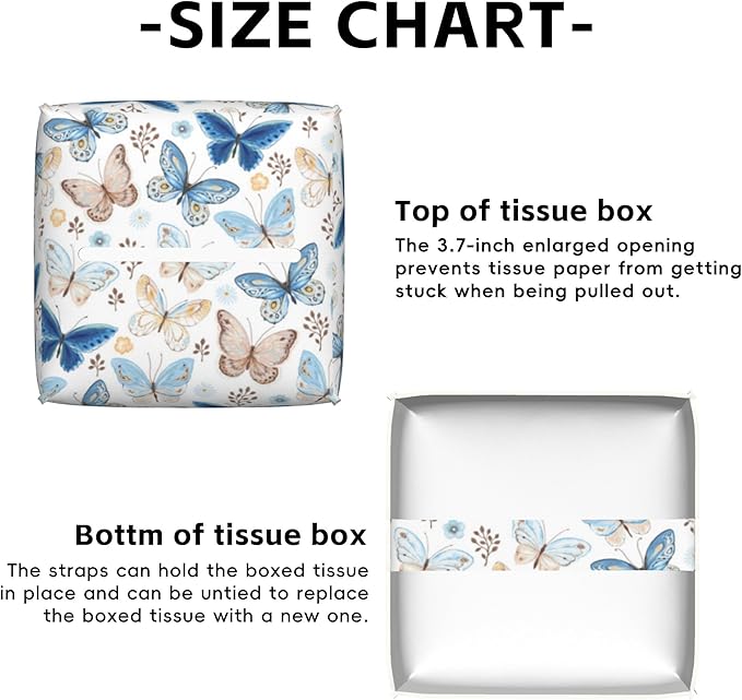 Vintage Butterflies Tissue Box Cover,Blue Butterfly PU Leather Tissue Box Holder Square,Modern Home Decoration for Bathroom Living Room Kitchen Office Car,5.2"×5.2"×5.2"