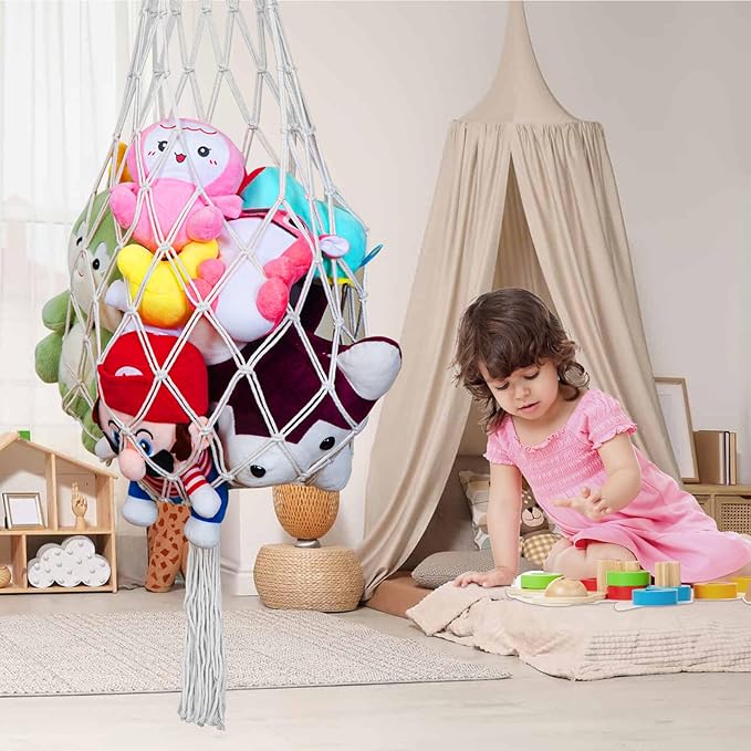 Stuffed Animal Storage Organizers - Toy Net or Hammock Corner for Plush Animal Organizer Suitable as Plush Toy Holder Wall, Kid Bedroom Decor, Boho Nursery Playroom Organizer, Stuffed Animal Holder