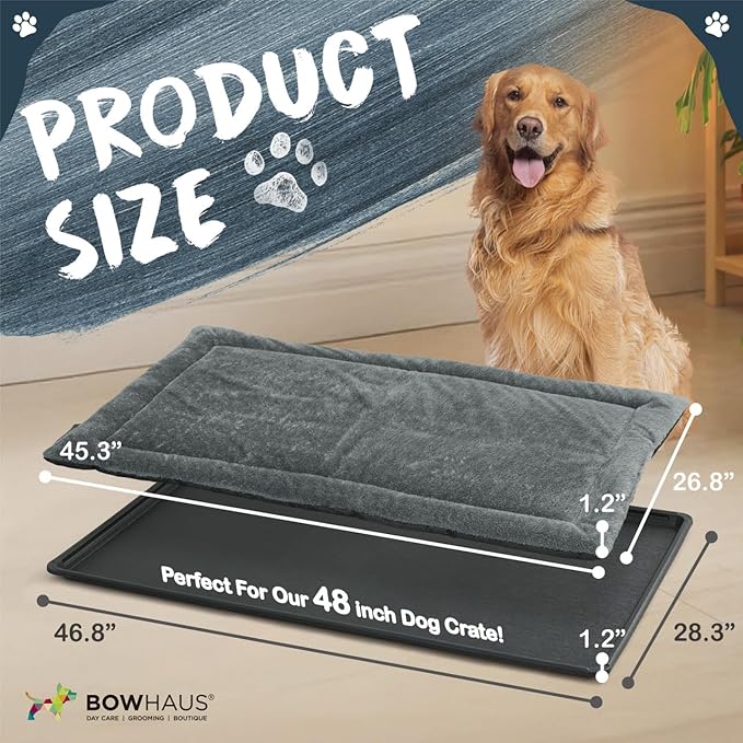 BOWHAUS Machine-Washable Dog Bed Pad & Tray for 48-Inch Kennel, Non-Slip Flat Cozy Sleeping Mat & Easy-Clean Plastic Replacement Crate Pan, Comfortable & Durable for Dogs, Rabbits, Cats, Various Pets