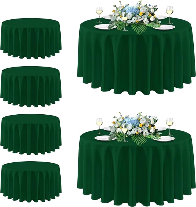 sancua Round Tablecloth 108 Inch Diameter, 6 Pack Hunter Green, Circle Polyester Fabric Table Cloth for Chiristmas Party Reception Banquet Birthday, Washable Formal Table Cover(Fit 42-96 Inch Tables)