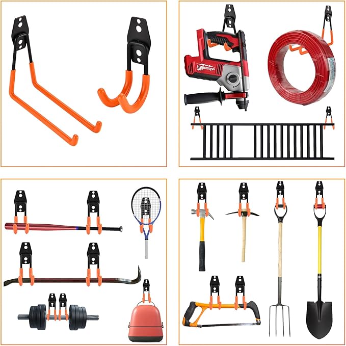Rlipily 30 Pack Heavy Duty Steel Storage Hooks - Wall Mount Garage Hanger & Organizer for Bikes, Tools, Ladders, Bulk Items, Ropes and More