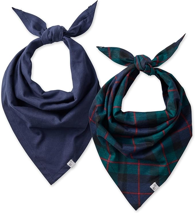 Pet Passion Bandit - The PET Bandana 100% Organic Cotton Pet Bandanas Clothes for Small, Medium, Large Dogs, 2-Pack Black Watch Plaid, Medium/Large