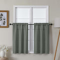 Lecloud Bessie Olive Green Kitchen Curtains 36 Inch Length 2 Panels Set, Faux Linen Textured Light-Filtering Short Curtains for Small Windows Basement Dining Room, Dual Rod Pocket, Each 30 W x 36 L