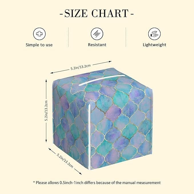 POIUBLE Tissue Box Holder Teal and Purple Moroccan Quatrefoil Tissue Box Cover Square Leather Tissue Holder Organizer Portable Decorative Facial Paper Case for Home Office Bathroom Vanity Countertop