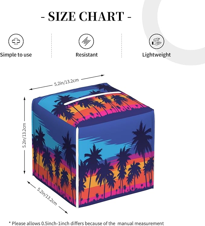 POIUBLE Leather Tissue Box Holder Palm Trees at Sunset Tissue Box Cover Square Waterproof Tissue Holder Organizer Modern Napkin Holder for Bedroom Dresser Night Stand Office Desk