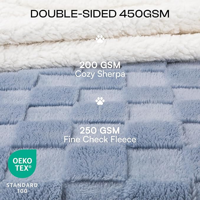 Luciphia Waterproof Dog Blanket for Large Dogs Washable Soft Sherpa Fleece Cat Blankets with 3D Jacquard Cozy Calming Reversible Bed Couch Protector Furniture Protection for Pet,Blue White, 85x57 inch