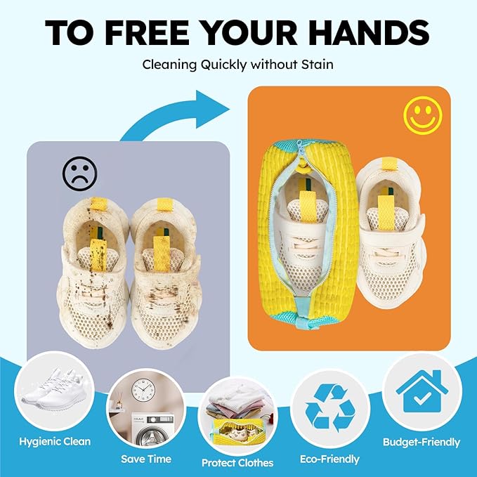 Shoe Washing Machine Bag: Shoe Washing Bag Keeps Clean - Reusable Laundry Shoe Bag for Sneaker Tennis Shoes Unstain Cleaner Kit(Yellow Children 2 Pcs)
