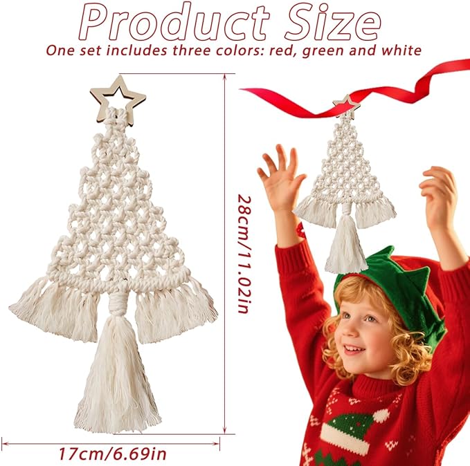 Macrame Kit for Beginners with Step by Step Video Tutorials DIY Christmas Tree Wall Hanging Craft Kit for Adults Kids Family Festive Holiday Activity Creative Boho Home Decor Unique Gift Idea (B)